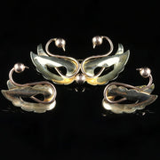 Antique Gold Brooch And Earring Set 14Ct Gold Dancing Swan