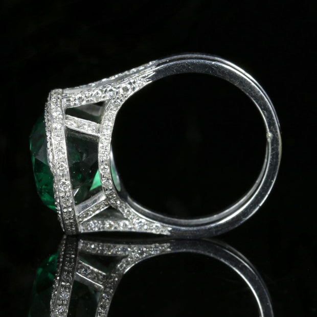 Antique Green Spinel And Diamond Ring 18Ct White Gold Circa 1940