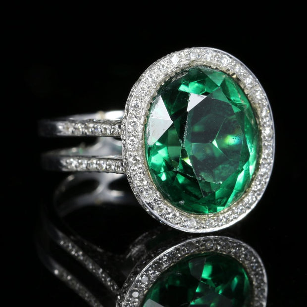 Antique Green Spinel And Diamond Ring 18Ct White Gold Circa 1940