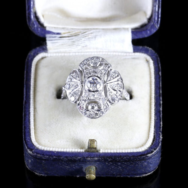 Antique Edwardian Large Diamond Cluster Ring 18Ct White Gold
