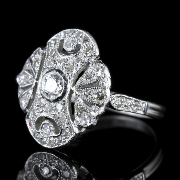 Antique Edwardian Large Diamond Cluster Ring 18Ct White Gold – Laurelle ...