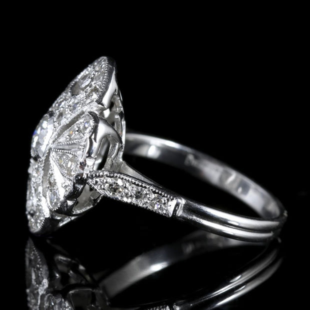 Antique Edwardian Large Diamond Cluster Ring 18Ct White Gold