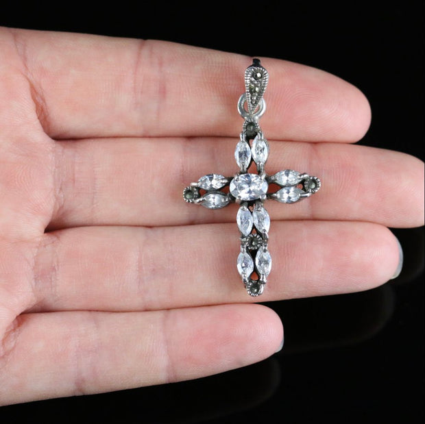Antique Paste Cross Silver Victorian Style