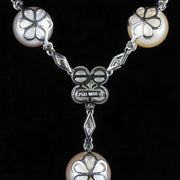 Antique Pearl Diamond Lavaliere Necklace 18Ct White Gold