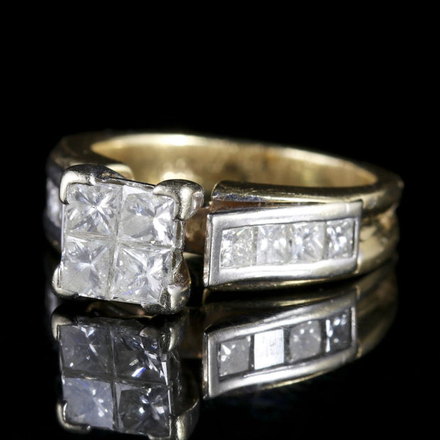 Princess Cut Diamond Cluster Ring 14Ct Gold