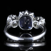Antique Sapphire Diamond Ring 3.50Ct Sapphire 1.50Ct Diamond Platinum Trilogy Ring