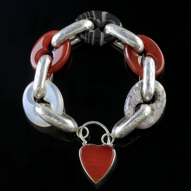 Antique Scottish Agate Bracelet Heart Padlock Circa 1860