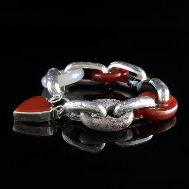Antique Scottish Agate Bracelet Heart Padlock Circa 1860