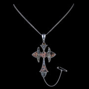 Antique Scottish Cross Pendant Necklace Victorian Silver Circa 1860