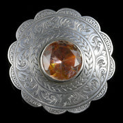 Antique Scottish Silver Round Thistle Citrine Brooch Circa 1860
