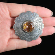 Antique Scottish Silver Round Thistle Citrine Brooch Circa 1860