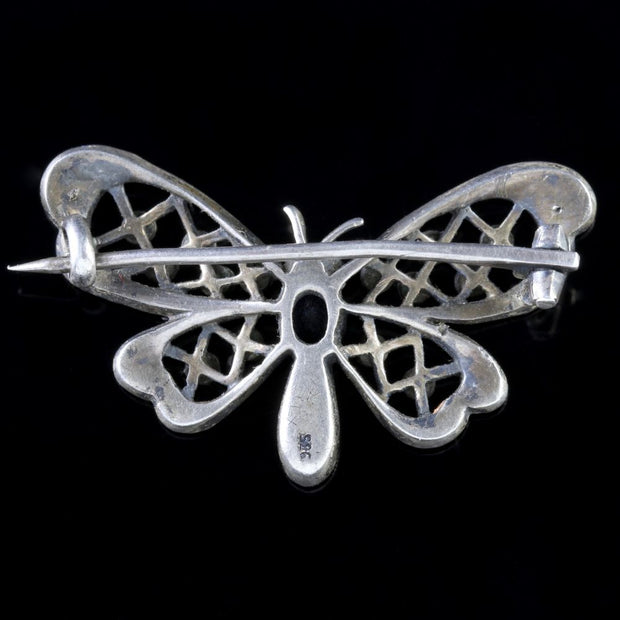 Antique Victorian Silver Butterfly Paste Brooch Circa 1900