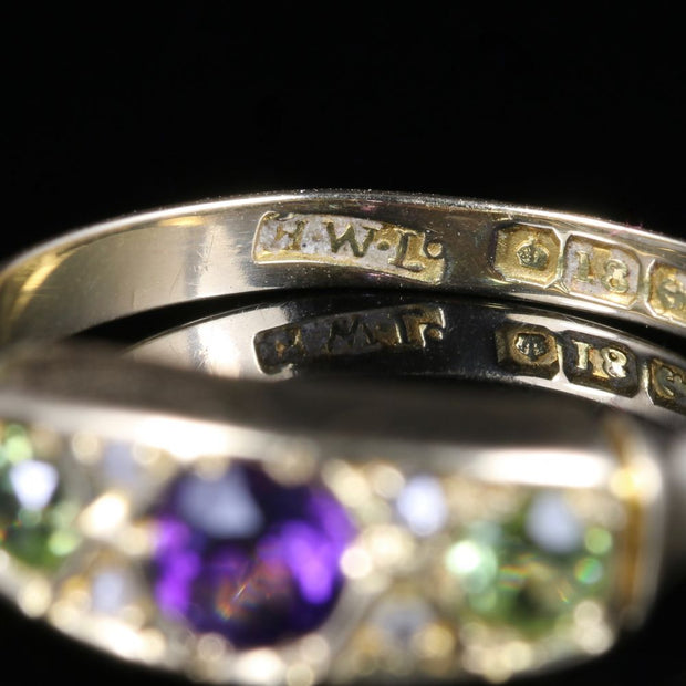 Antique Suffragette Ring Amethyst Peridot Diamond Dated 1902