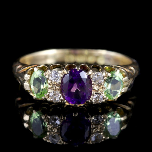 Antique Suffragette Ring Diamond Amethyst Peridot Victorian Circa 1900