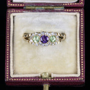 Antique Suffragette Victorian Ring 18Ct Gold Diamond Amethyst Peridot