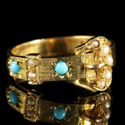 Antique Turquoise Pearl Gold Buckle Ring Hallmarked 1933