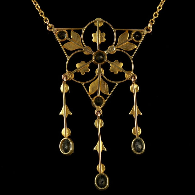 Antique Victorian 15Ct Gold Aquamarine Pearl Necklace Circa 1900