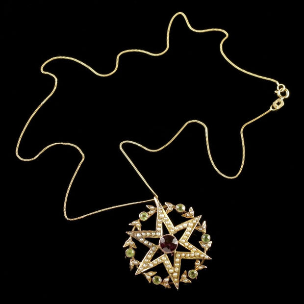 Antique Victorian 15Ct Gold Suffragette Star Pendant And Chain Circa 1900