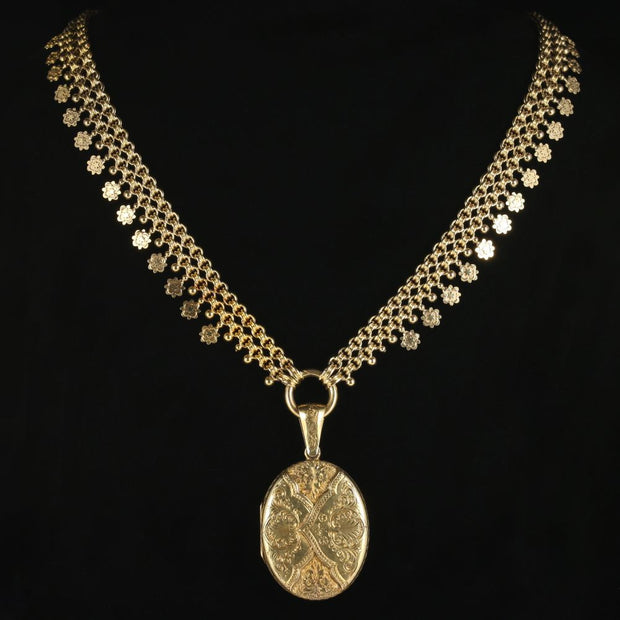 Antique Victorian 18Ct Solid Gold Locket And Collar Circa 1880