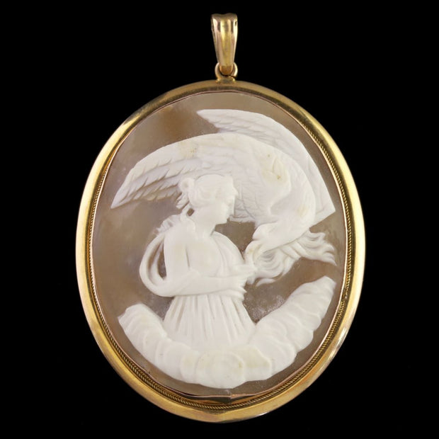 Antique Victorian Hebe And Eagle Cameo Pendant 9ct Gold