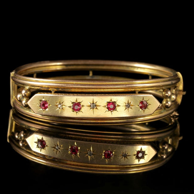 Antique Victorian 9Ct Gold Star Set Ruby Diamond Bangle Circa 1900