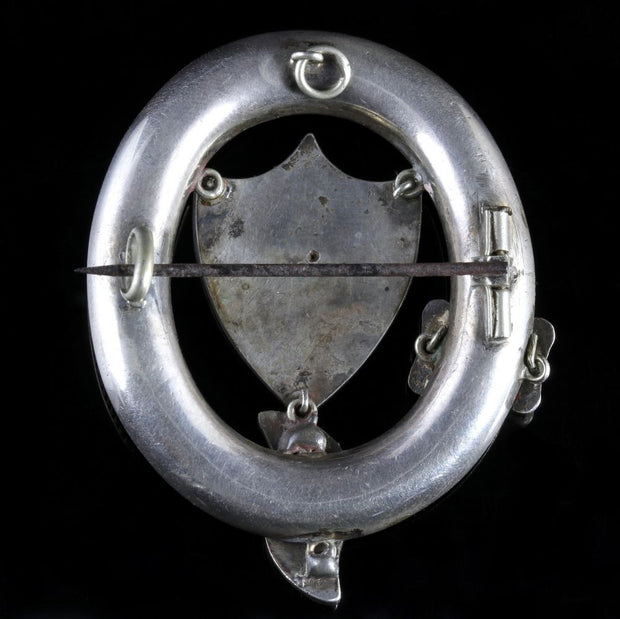 Antique Victorian Agate Shield Silver Buckle Brooch Circa 1860