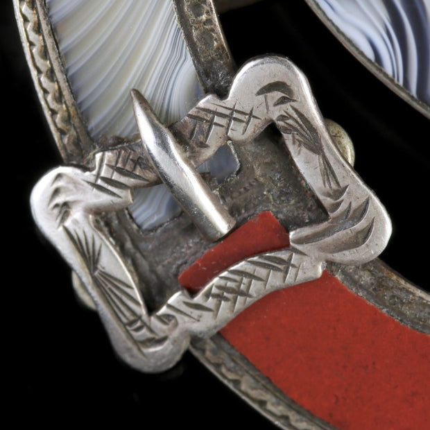 Antique Victorian Agate Shield Silver Buckle Brooch Circa 1860