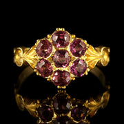 Antique Victorian Almandine Garnet Cluster Ring 18Ct Gold
