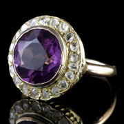 Antique Victorian Amethyst Diamond Cluster Ring 18Ct Gold
