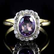 Antique Victorian Amethyst Diamond Cluster Ring Circa 1900