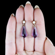 Antique Victorian Amethyst Earrings 18Ct Gold Pearl Circa 1900