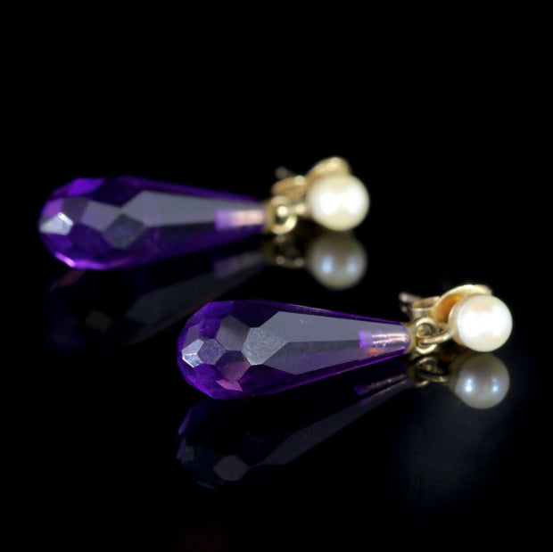 Antique Victorian Amethyst Earrings 18Ct Gold Pearl Circa 1900