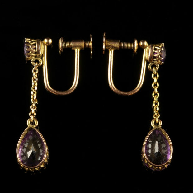 Antique Victorian Amethyst Gold Earrings Screw Fittings
