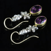 Antique Edwardian Purple Paste Drop Earrings Silver Gold