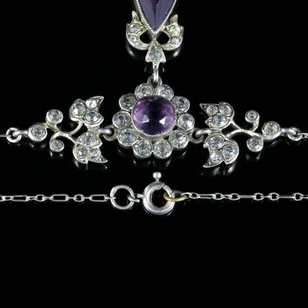 Antique Edwardian Purple Paste Lavaliere Necklace Silver
