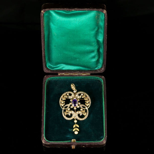 Antique Victorian Pendant Brooch 9Ct Gold Circa 1900 Boxed