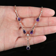 Antique Victorian Amethyst Pearl Necklace 9Ct Rose Gold