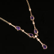 Antique Victorian Amethyst Pearl Necklace 9Ct Rose Gold