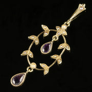 Antique Victorian Amethyst Pearl Pendant 14Ct Gold