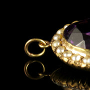 Antique Victorian Amethyst Pearl Pendant 15Ct Gold