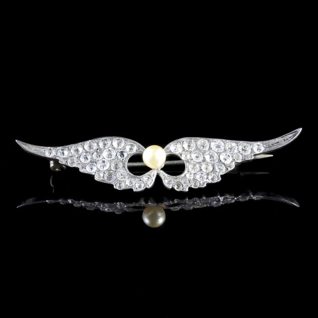 Antique Victorian Angel Wing Pearl Paste Brooch Circa 1890