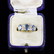 Antique Victorian Aquamarine Diamond Ring 18Ct Gold Circa 1880