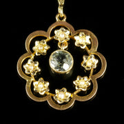 Antique Victorian Aquamarine Pendant Necklace 18Ct Gold