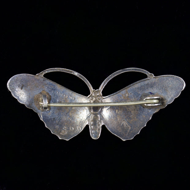 Antique Victorian Blue Enamel Butterfly Brooch Silver Circa 1900
