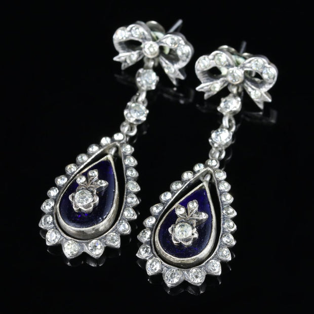 Antique Victorian Blue Enamel Paste Earrings Circa 1890