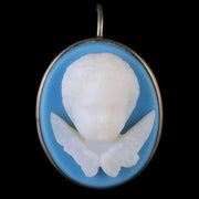 Antique Victorian Blue White Angel Cherub Earrings Circa 1900