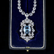 Antique French Victorian Blue White Topaz Necklace Collar Boxed Circa 1900
