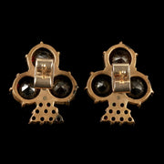 Antique Victorian Bohemian Garnet Earrings Shamrock Circa 1900