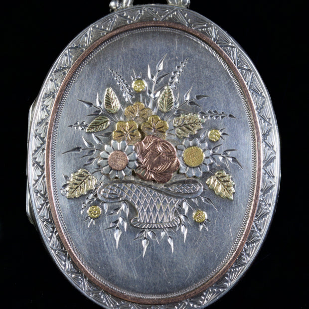 Antique Victorian Bouquet Locket Silver 18Ct Circa 1900