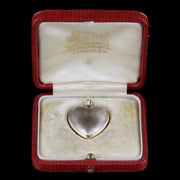 Antique Victorian Boxed Heart Locket Rock Crystal 15Ct Gold